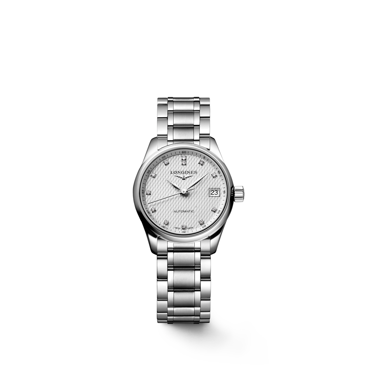 Longines Master Collection Silver "barleycorn" dial. Stainless steel 25.50 mm L21284776 L2.128.4.77.6 front view
