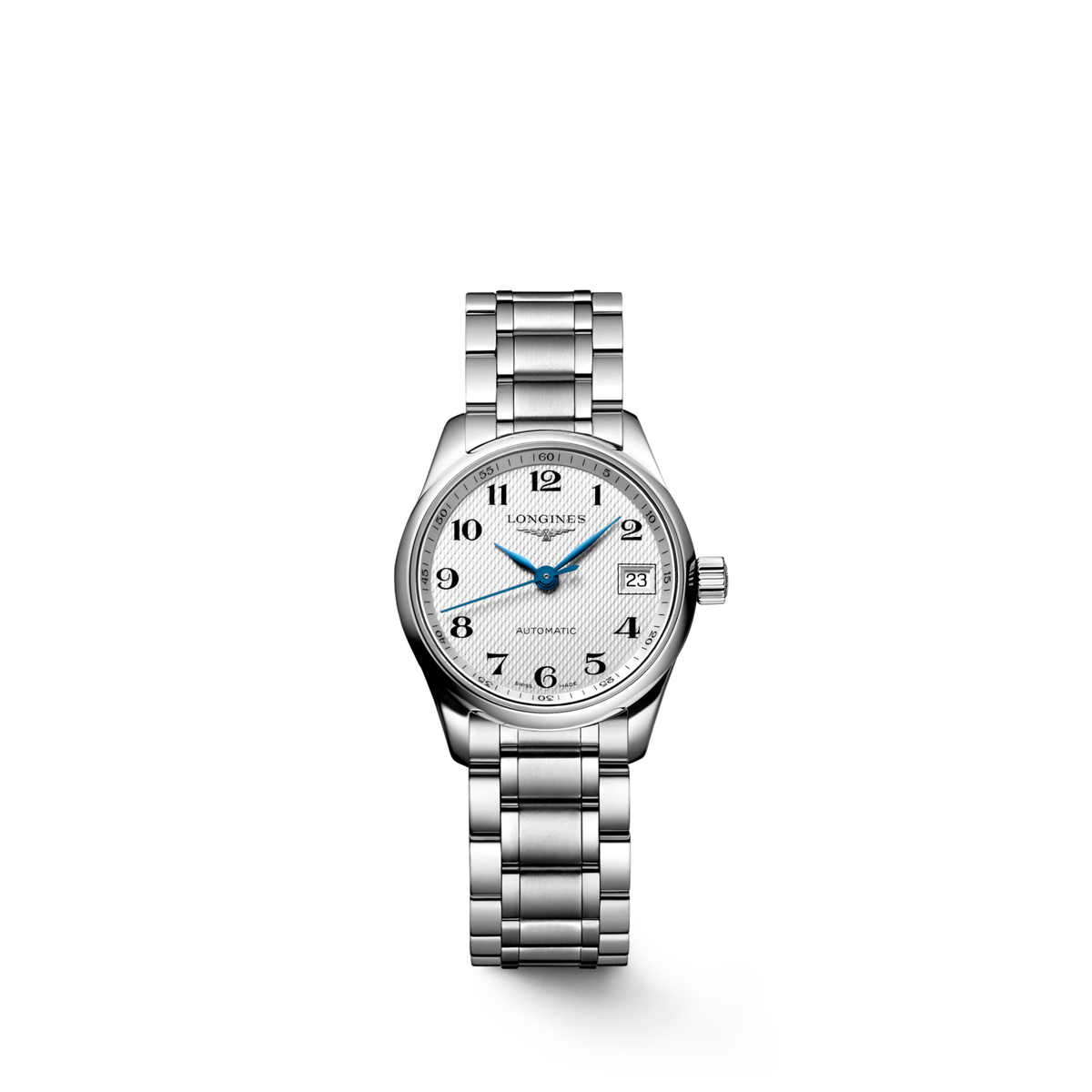 Longines Master Collection Silver "barleycorn" dial. Stainless steel 25.50 mm L21284786 L2.128.4.78.6 front view