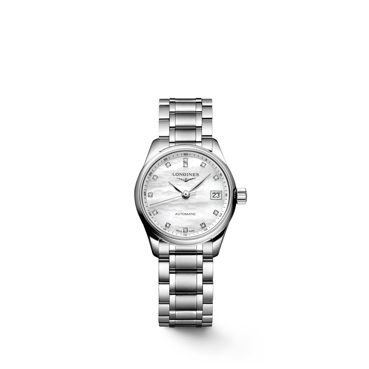Longines Master Collection White mother-of-pearl dial. Stainless steel 25.50 mm L21284876 L2.128.4.87.6 front view