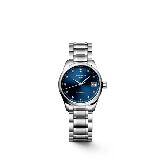 Longines Master Collection Sunray blue dial. Stainless steel 25.50 mm L21284976 L2.128.4.97.6 front view