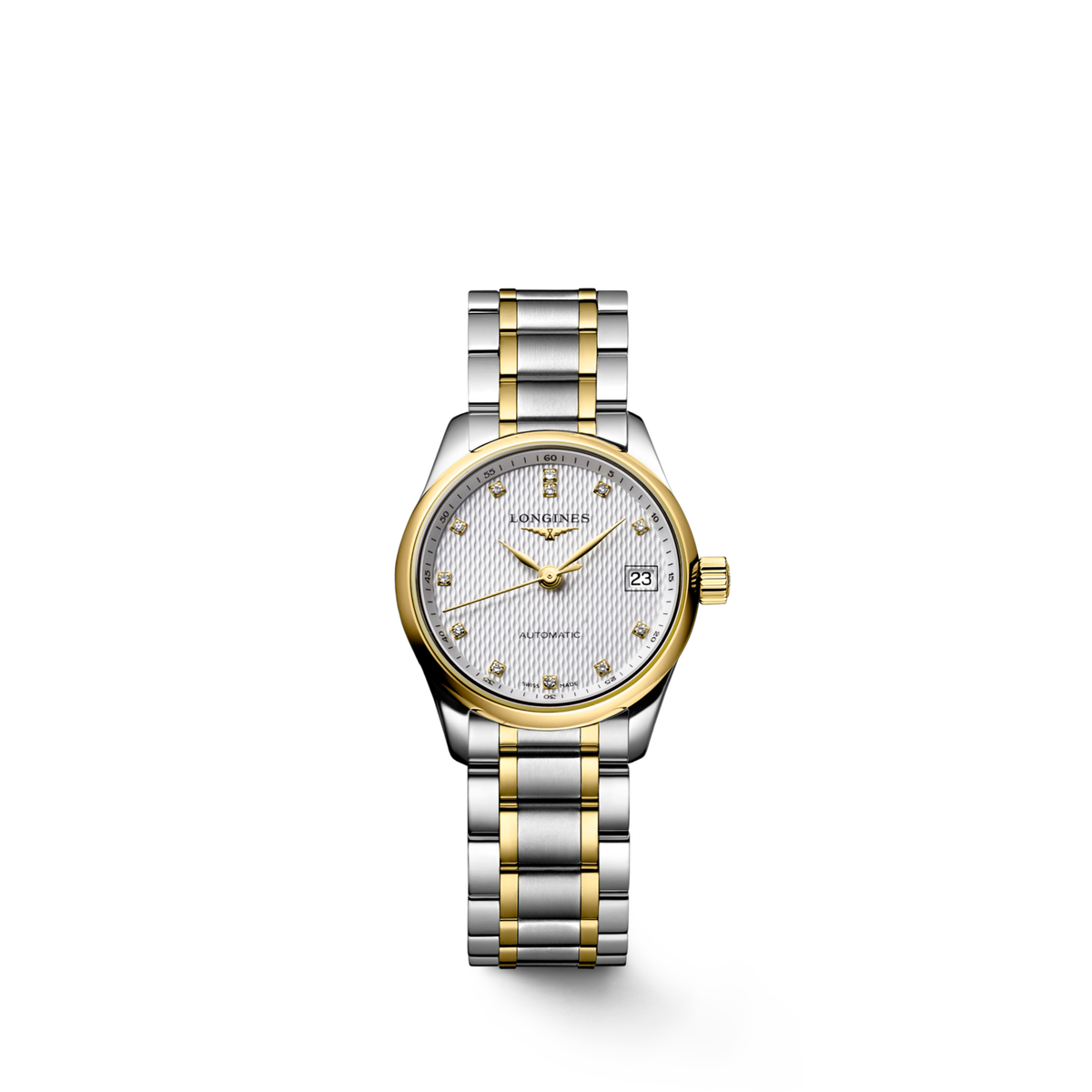 Longines Master Collection Silver "barleycorn" dial. Stainless steel and 18 karat yellow gold 25.50 mm L21285777 L2.128.5.77.7 front view