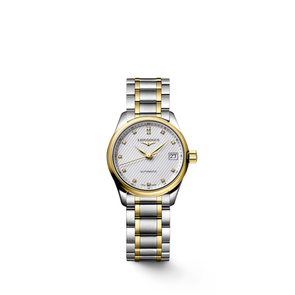 Longines Master Collection Silver "barleycorn" dial. Stainless steel and 18 karat yellow gold 25.50 mm L21285777 L2.128.5.77.7 front view