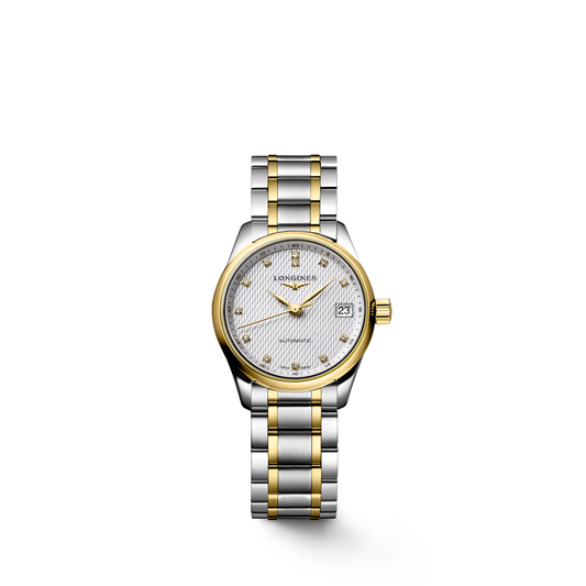 Longines Master Collection Silver "barleycorn" dial. Stainless steel and 18 karat yellow gold 25.50 mm L21285777 L2.128.5.77.7 front view
