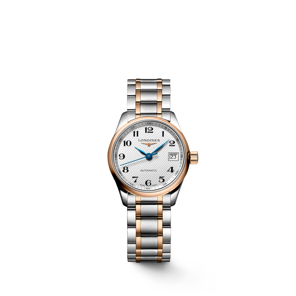 Longines Master Collection Silver "barleycorn" dial. Stainless steel and rose gold 18 carats 25.50 mm L21285797 L2.128.5.79.7 front view