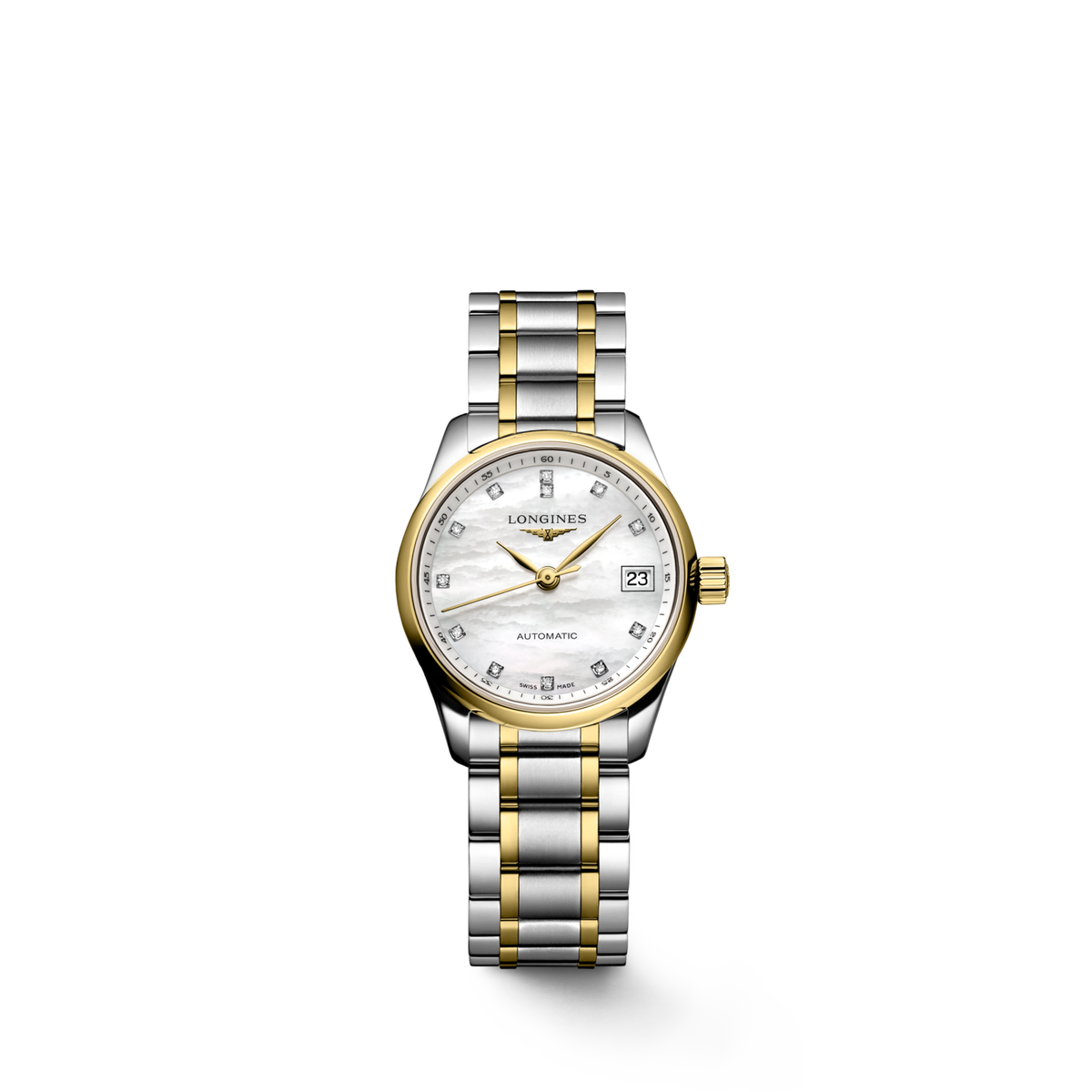 Longines Master Collection White mother-of-pearl dial. Stainless steel and 18 karat yellow gold 25.50 mm L21285877 L2.128.5.87.7 front view