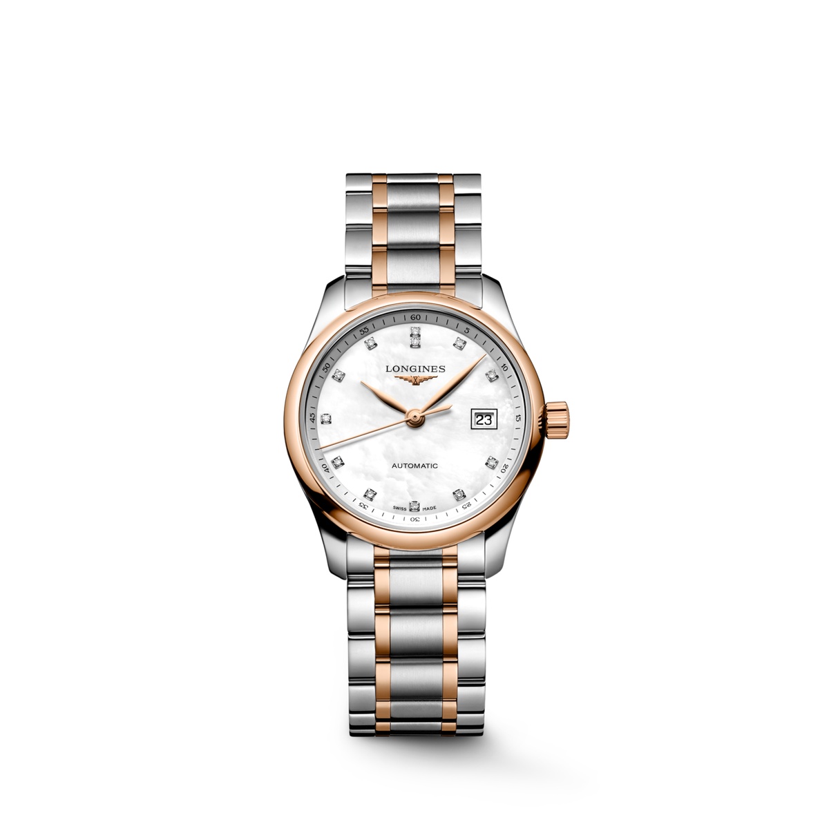 Longines Master Collection White mother-of-pearl dial. Stainless steel and rose gold 18 carats cap 200 29.00 mm L22575897 L2.257.5.89.7 front view