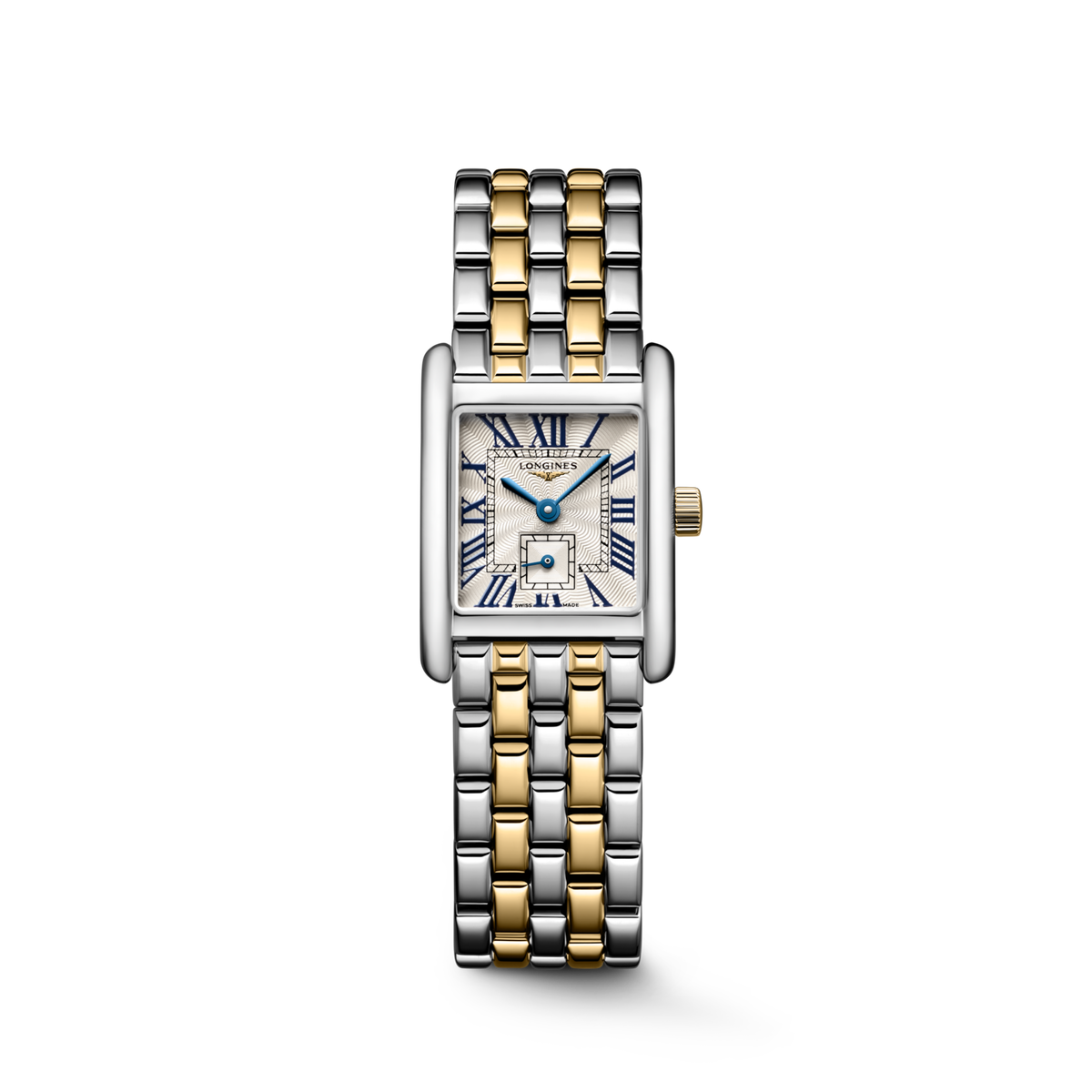 Longines Mini Dolcevita 21.50 X 29.00 mm Silver "flinqué" Stainless steel with 18 karat yellow gold crown L52005707 L5.200.5.70.7 front view