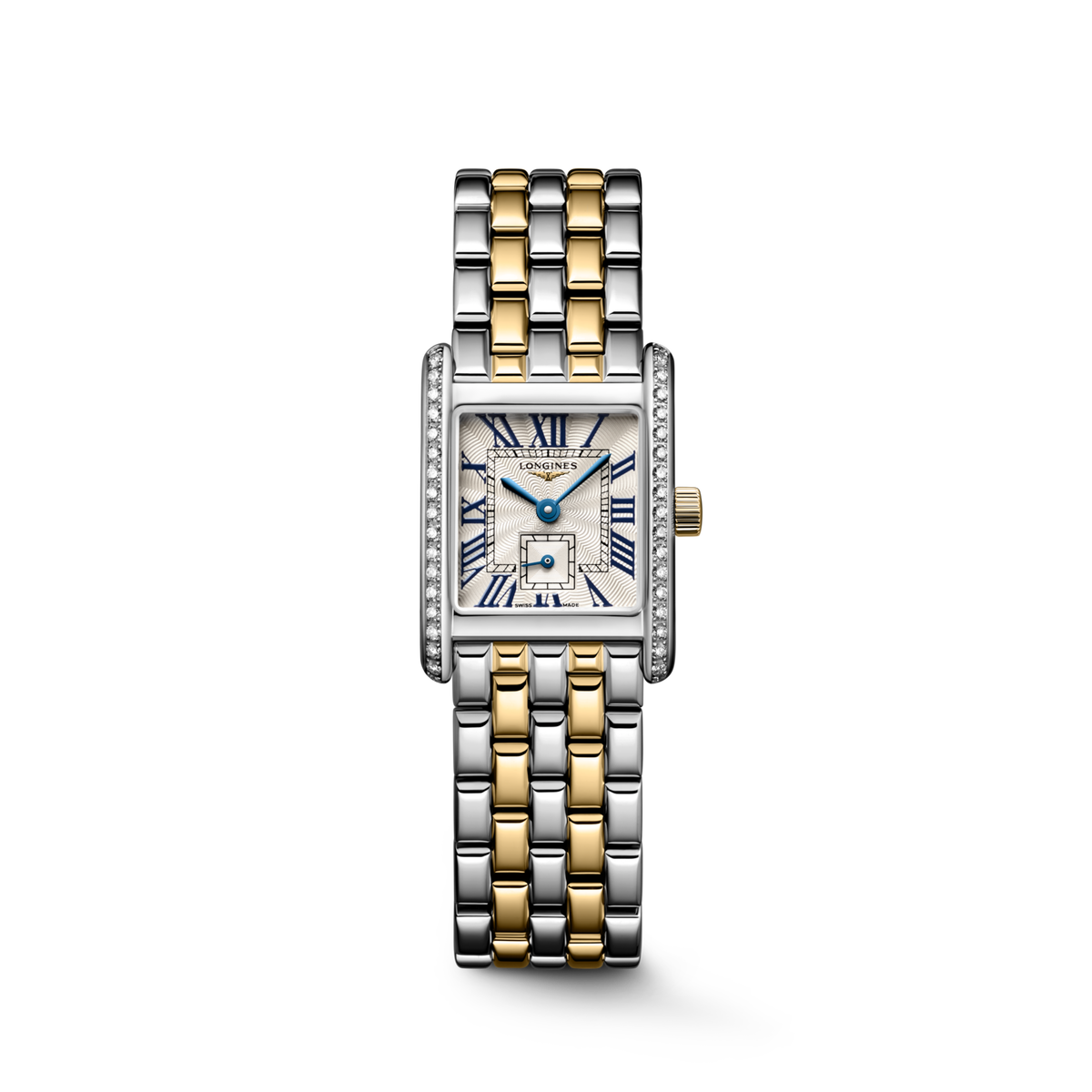 Longines Mini Dolcevita 21.50 X 29.00 mm Silver "flinqué" Stainless steel with 18 karat yellow gold crown L52005787 L5.200.5.78.7 front view