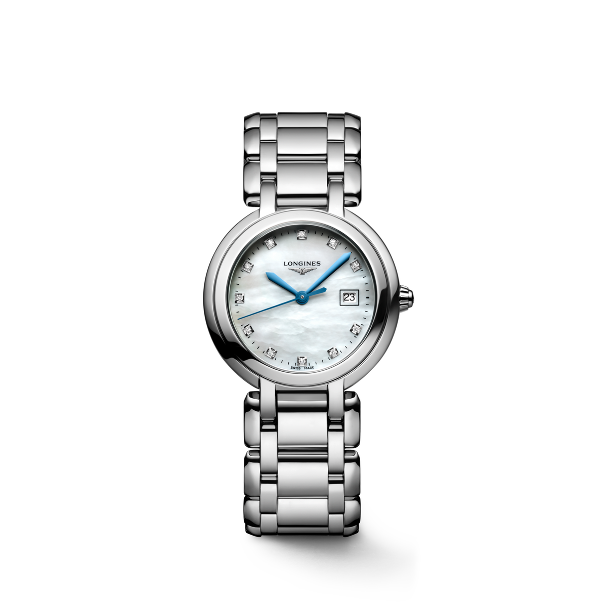 Longines Primaluna 30.00 mm White mother-of-pearl Stainless steel L81224876 L8.122.4.87.6 front view