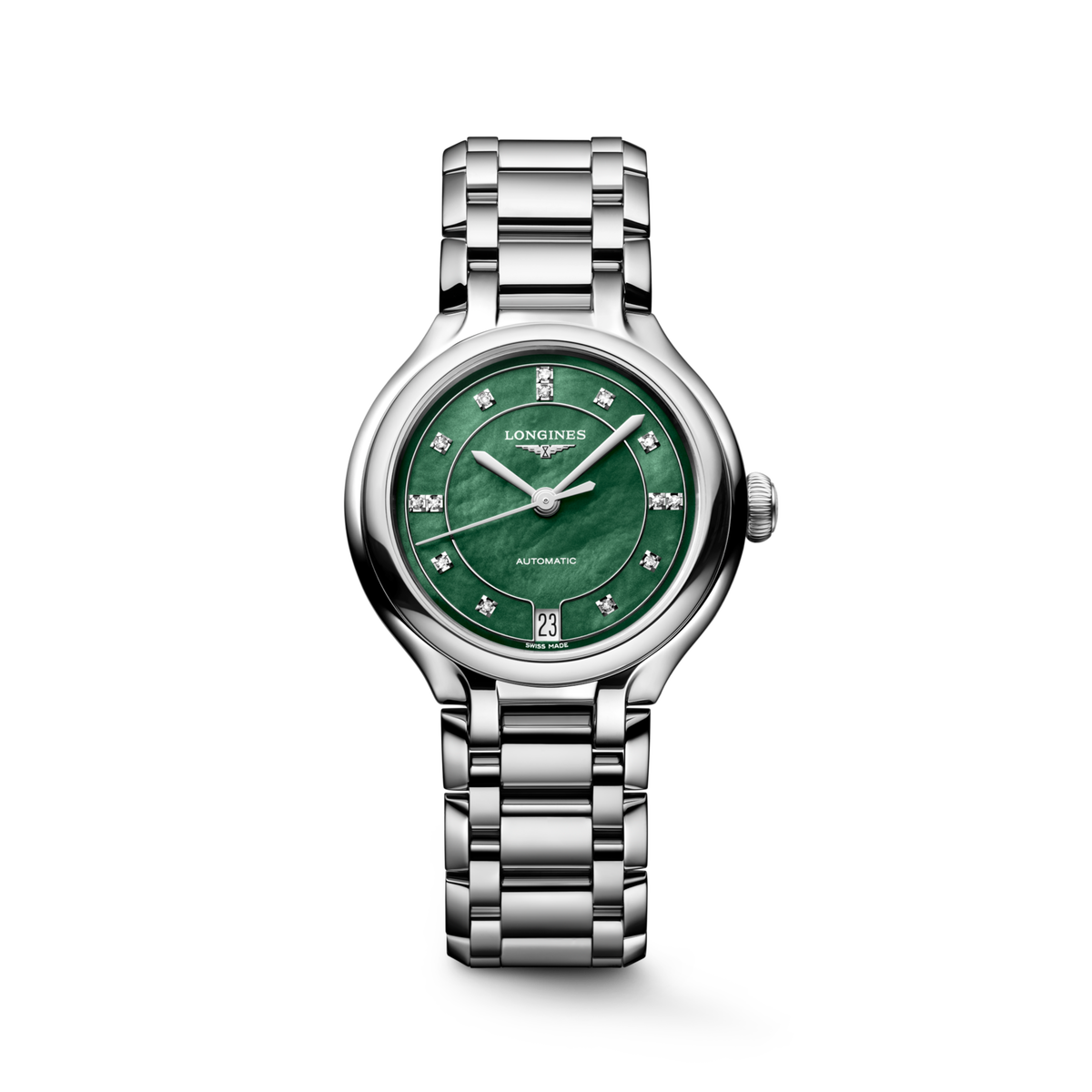 Longines Primaluna 34.00 mm Vivid Green mother-of-pearl Stainless steel L81244076 L8.124.4.07.6 front view