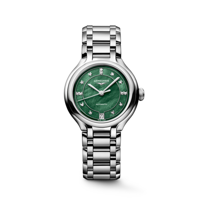 Longines Primaluna 34.00 mm Vivid Green mother-of-pearl Stainless steel L81244076 L8.124.4.07.6 front view