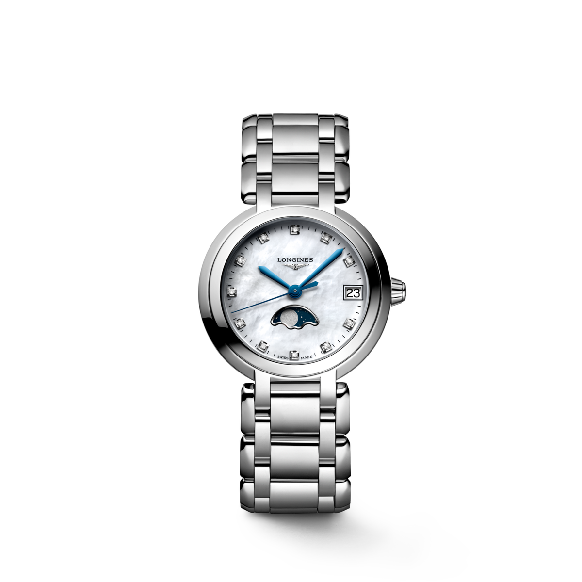 Longines Primaluna Moonphase 30.50 mm White mother-of-pearl Stainless steel L81154876 L8.115.4.87.6 front view