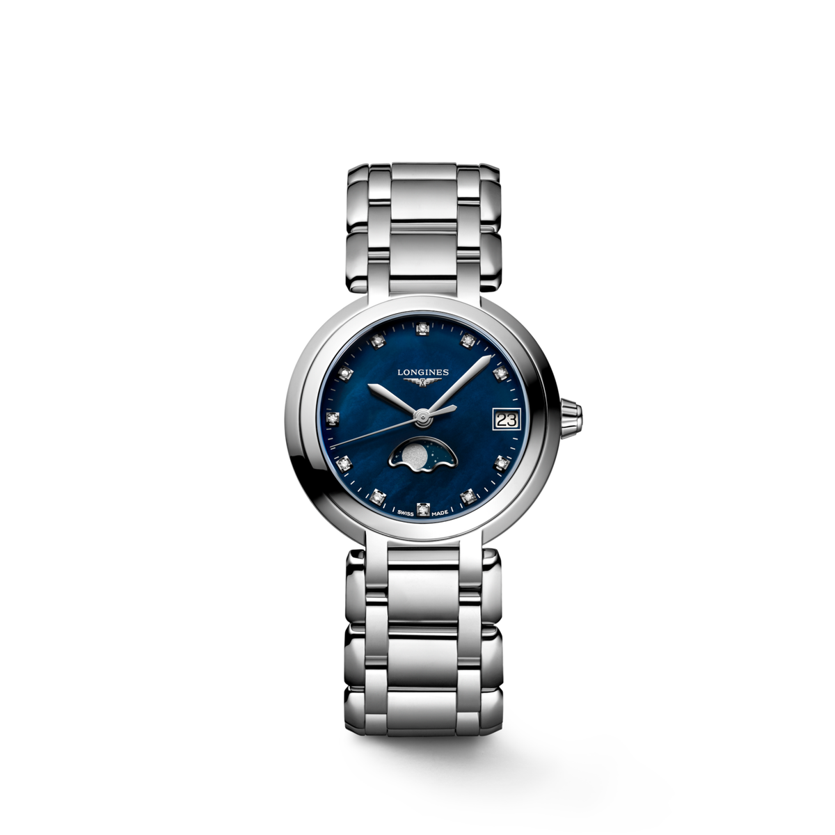 Longines Primaluna Moonphase 30.50 mm Blue mother-of-pearl Stainless steel L81154986 L8.115.4.98.6 front view