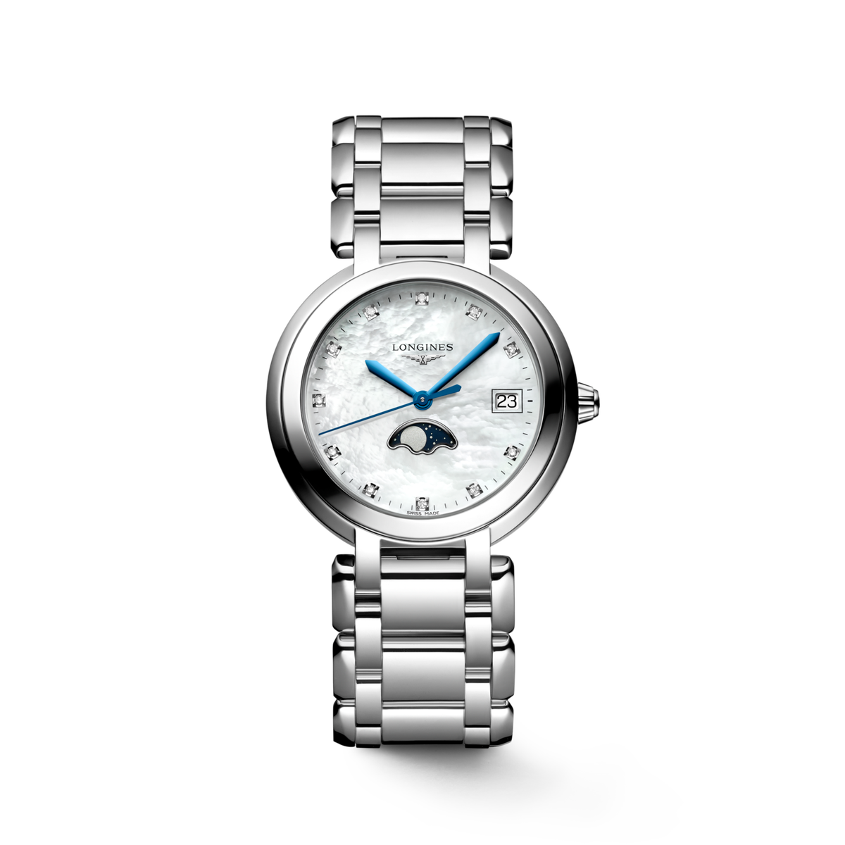 Longines Primaluna Moonphase 34.00 mm White mother-of-pearl Stainless steel L81164876 L8.116.4.87.6 front view