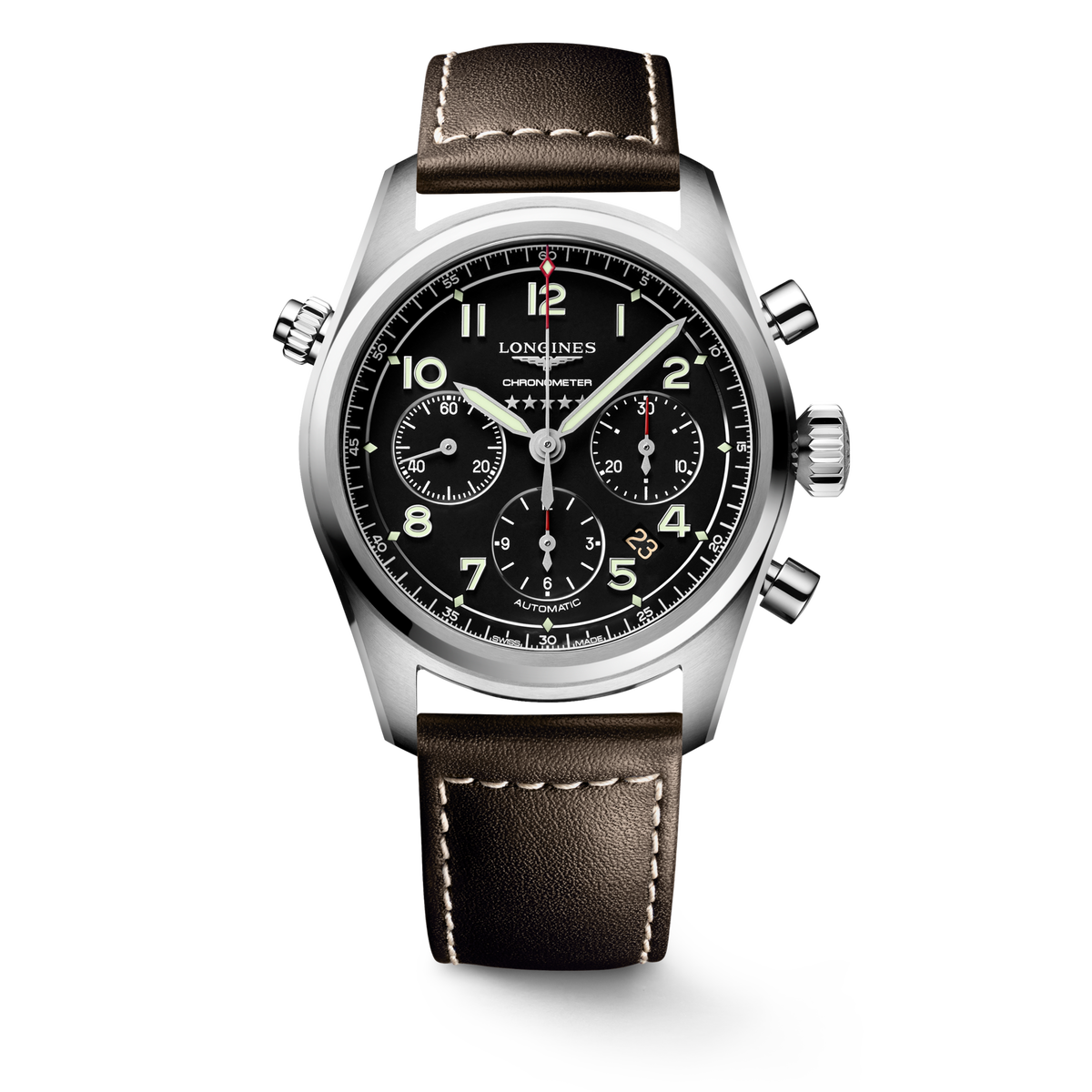 Longines Spirit Chronograph 42.00 mm Black matt Stainless steel L38204530 L3.820.4.53.0 front view