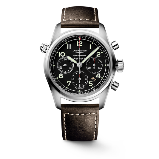 Longines Spirit Chronograph 42.00 mm Black matt Stainless steel L38204530 L3.820.4.53.0 front view