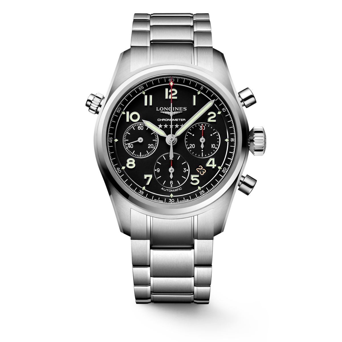 Longines Spirit Chronograph 42.00 mm Black matt Stainless steel L38204536 L3.820.4.53.6 front view