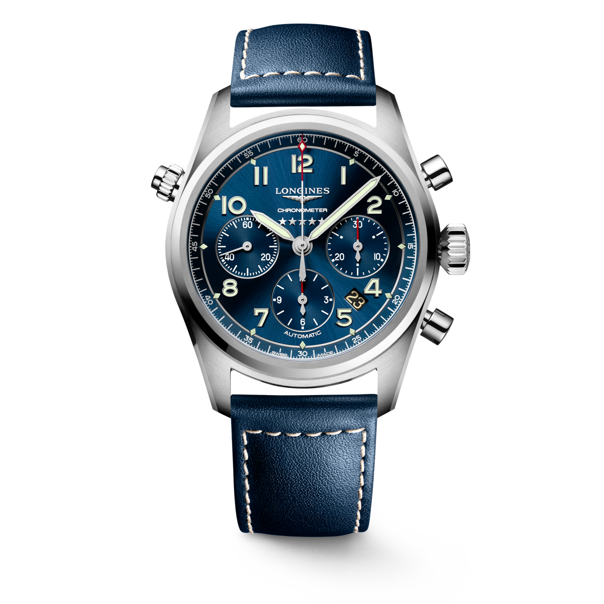 Longines Spirit Chronograph 42.00 mm Sunray blue Stainless steel L38204930 L3.820.4.93.0 front view