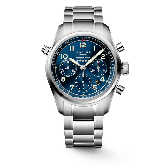 Longines Spirit Chronograph 42.00 mm Sunray blue Stainless steel L38204936 L3.820.4.93.6 front view