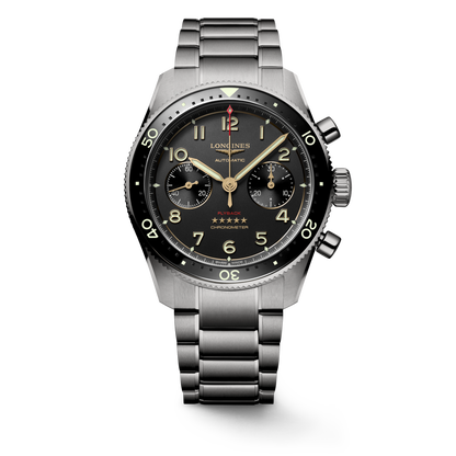 Longines Spirit Flyback Titanium 42.00 mm Anthracite Titanium and ceramic bezel L38211536 L3.821.1.53.6 front view