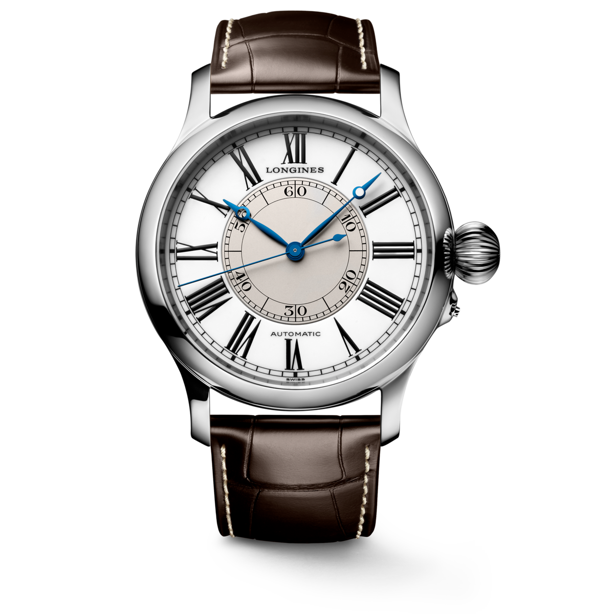 Longines Weems Second-Setting Watch 47.50 mm White lacquered polished Stainless steel L27134110 L2.713.4.11.0 front view