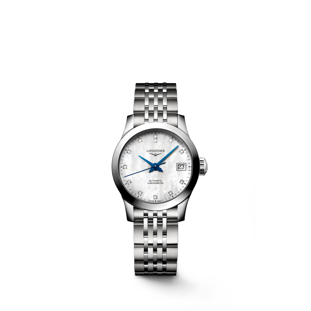 Record 26.00 mm White mother-of-pearl Stainless steel L23204876 L2.320.4.87.6 front view
