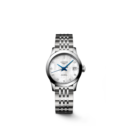 Record 26.00 mm White mother-of-pearl Stainless steel L23204876 L2.320.4.87.6 front view