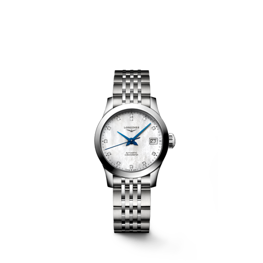 Record 26.00 mm White mother-of-pearl Stainless steel L23204876 L2.320.4.87.6 front view