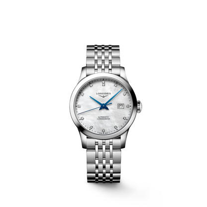 Record 30.00 mm White mother-of-pearl Stainless steel L23214876 L2.321.4.87.6 front view