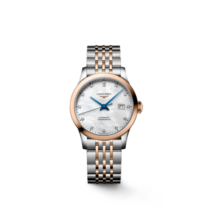 Record 30.00 mm White mother-of-pearl Stainless steel and rose gold 18 carats cap 200 L23215877 L2.321.5.87.7 front view