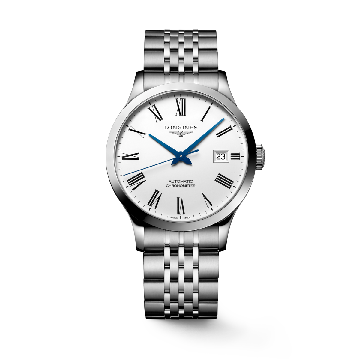 Record 38.50 mm White matt Stainless steel L28204116 L2.820.4.11.6 front view