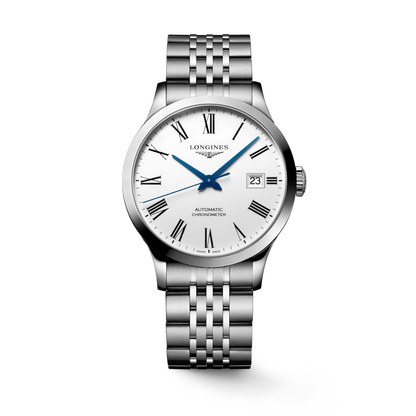 Record 38.50 mm White matt Stainless steel L28204116 L2.820.4.11.6 front view