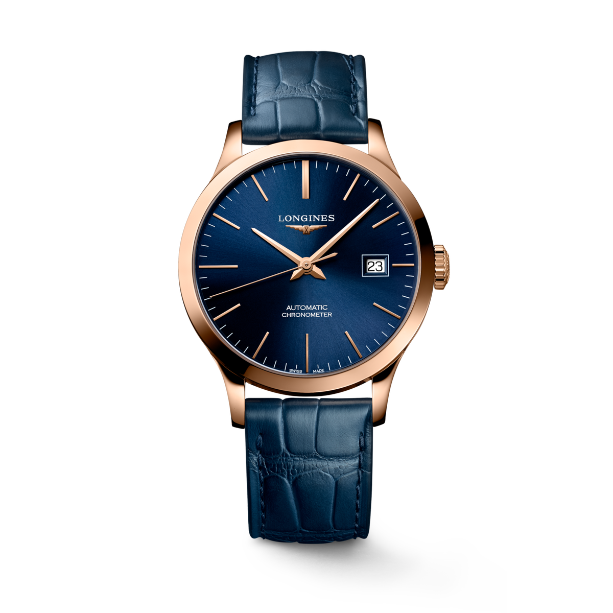 Record 38.50 mm Sunray blue Rose gold 18 carats L28208922 L2.820.8.92.2 front view