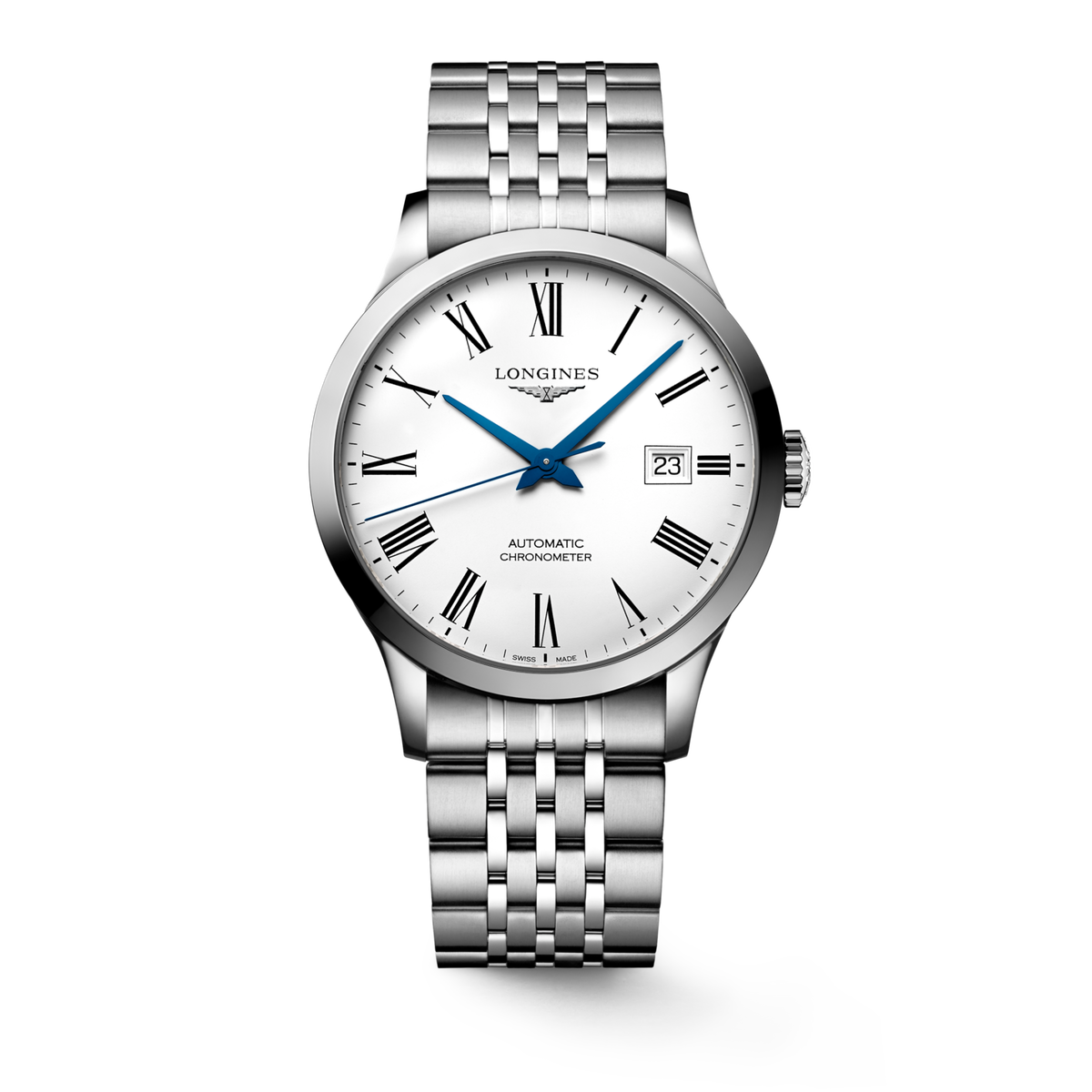 Record 40.00 mm White matt Stainless steel L28214116 L2.821.4.11.6 front view