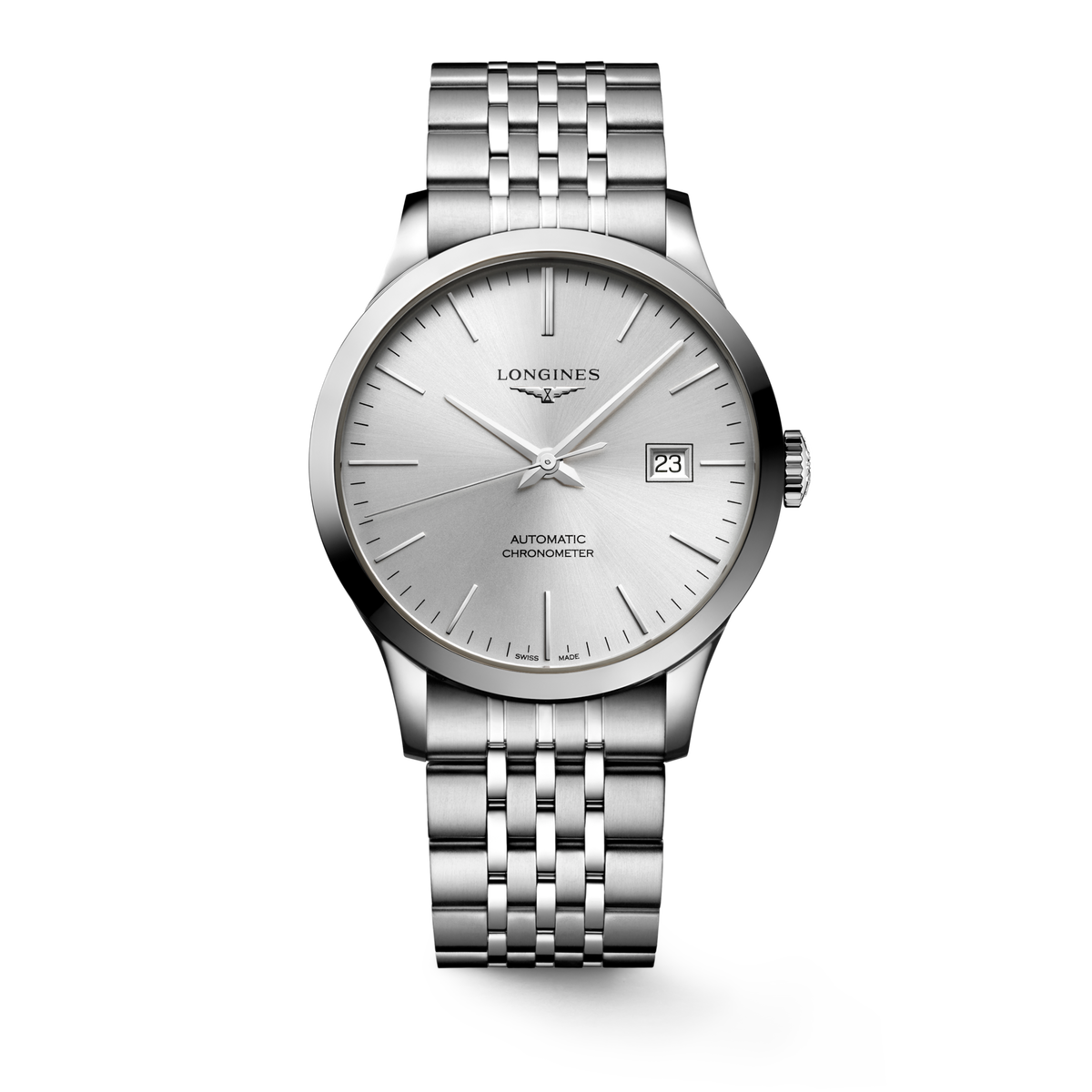 Record 40.00 mm Sunray silver Stainless steel L28214726 L2.821.4.72.6 front view