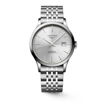 Record 40.00 mm Sunray silver Stainless steel L28214726 L2.821.4.72.6 front view