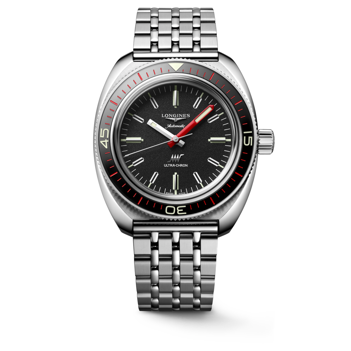 Ultra‑Chron 43.00 mm Black Stainless steel and sapphire L28364526 L2.836.4.52.6 front view