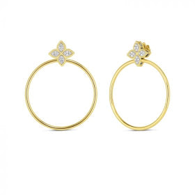 ROBERTO COIN 18K YELLOW GOLD PRINCESS FLOWER DIAMOND EARRINGS WITH ATTACHED HOOP
