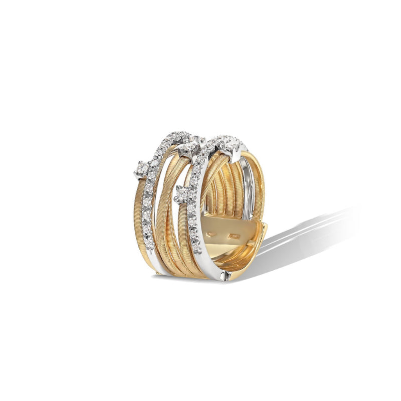 Marco Bicego Goa Collection 18K Yellow Gold Seven Strand Diamond & Pave Ring