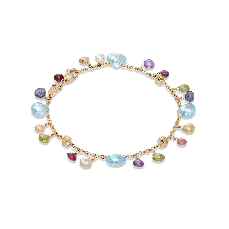 Marco Bicego Paradise Collection 18K Yellow Gold Blue Topaz and Mixed Gemstone Single Strand Bracelet