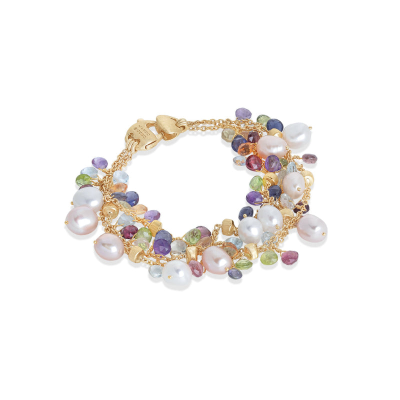 Marco Bicego Paradise Collection 18K Yellow Gold Mixed Gemstone and Pearl Triple Strand Bracelet