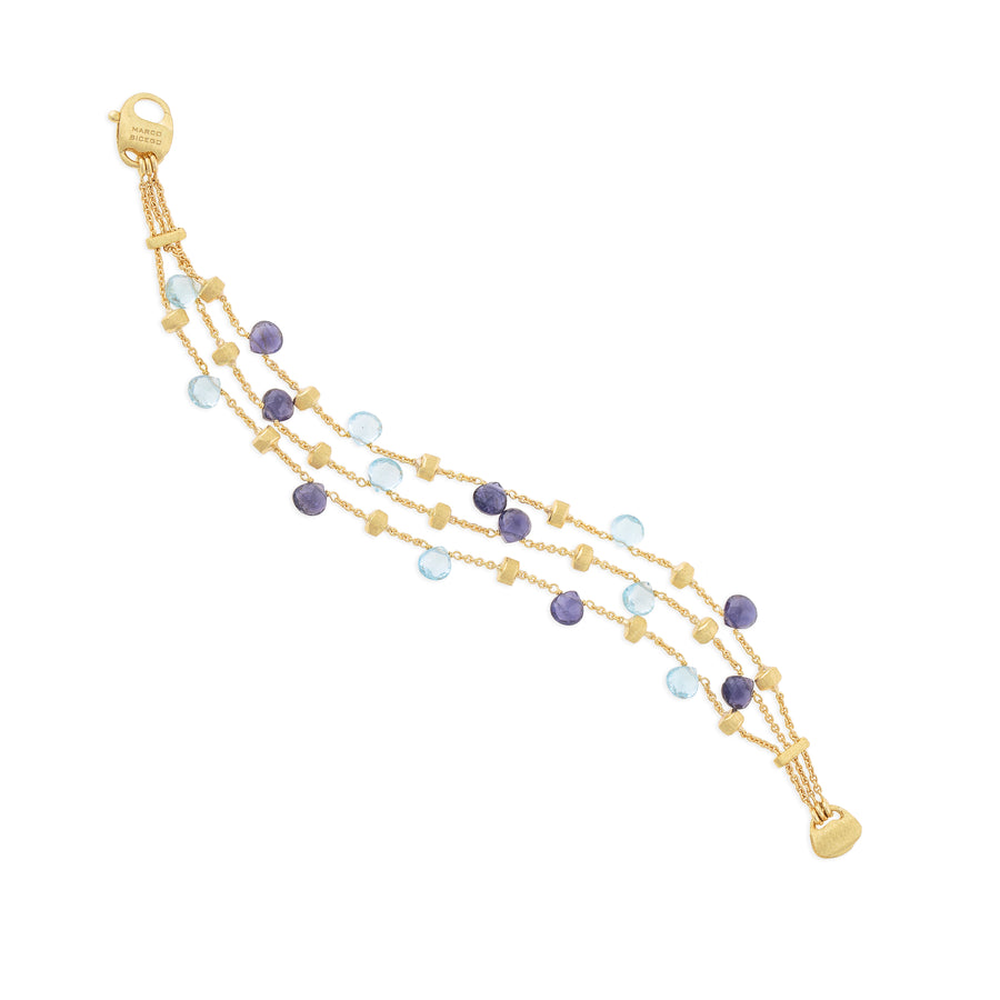 Marco Bicego Paradise Collection 18K Yellow Gold Iolite and Blue Topaz Three Strand Bracelet