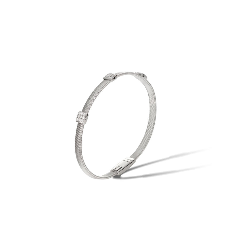 Marco Bicego Masai Collection 18K White Gold and Diamond Three Station Bracelet