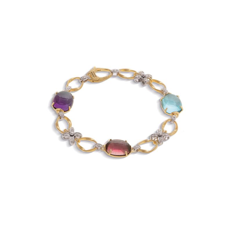 Marco Bicego Marrakech Onde Collection 18K Yellow Gold and Diamond Flat Link Bracelet with Mixed Gemstones