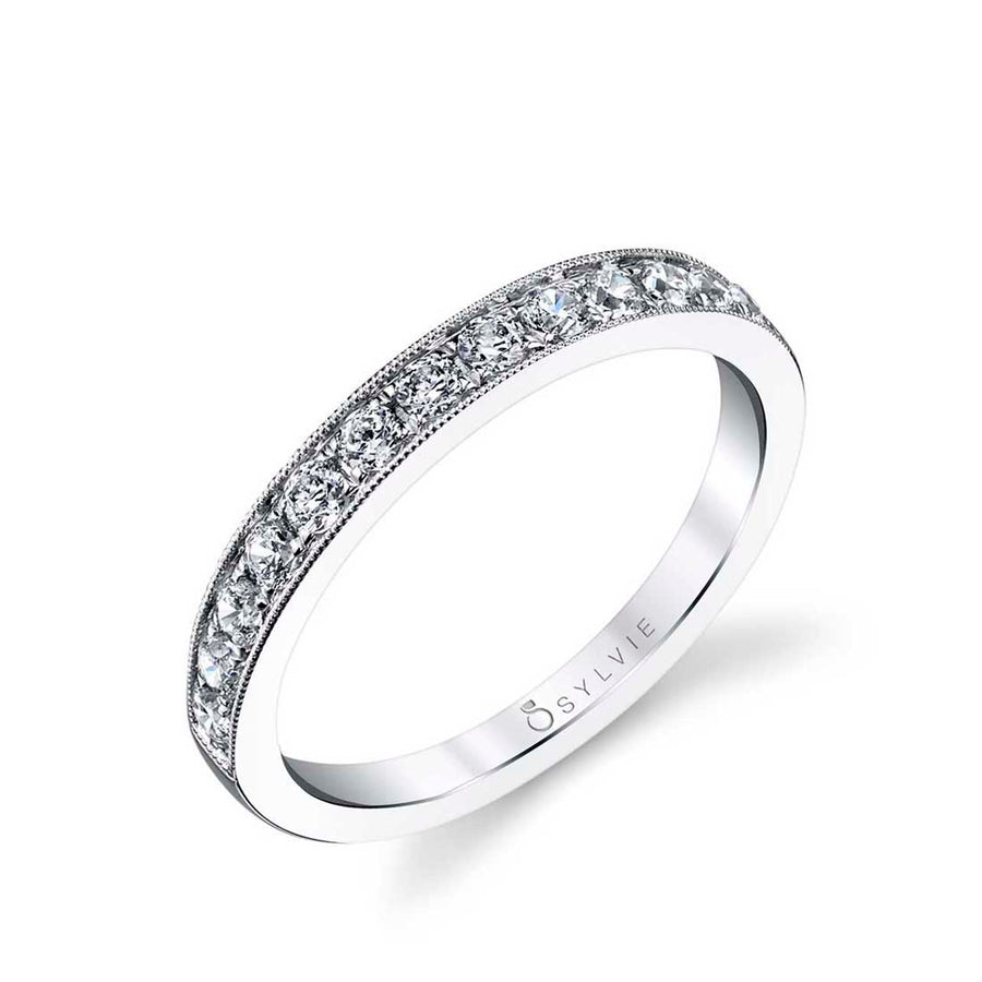 Classic Wedding Band with Milgrain Accents Platinum White