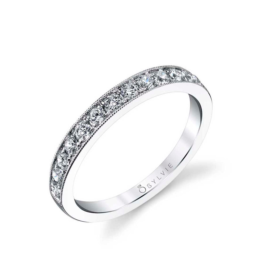 Classic Wedding Band with Milgrain Accents 18k Gold White