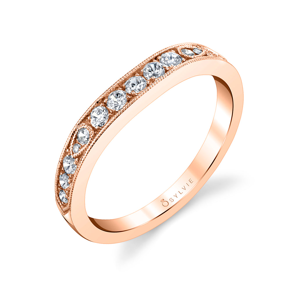 Vintage Inspired Wedding Band with Milgrain Detailing 18k Gold Rose