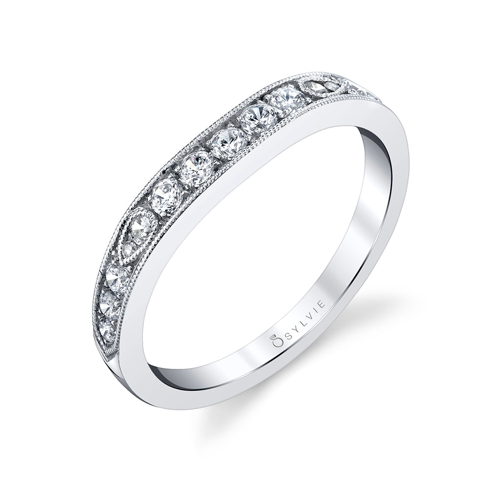 Vintage Inspired Wedding Band with Milgrain Detailing Platinum White