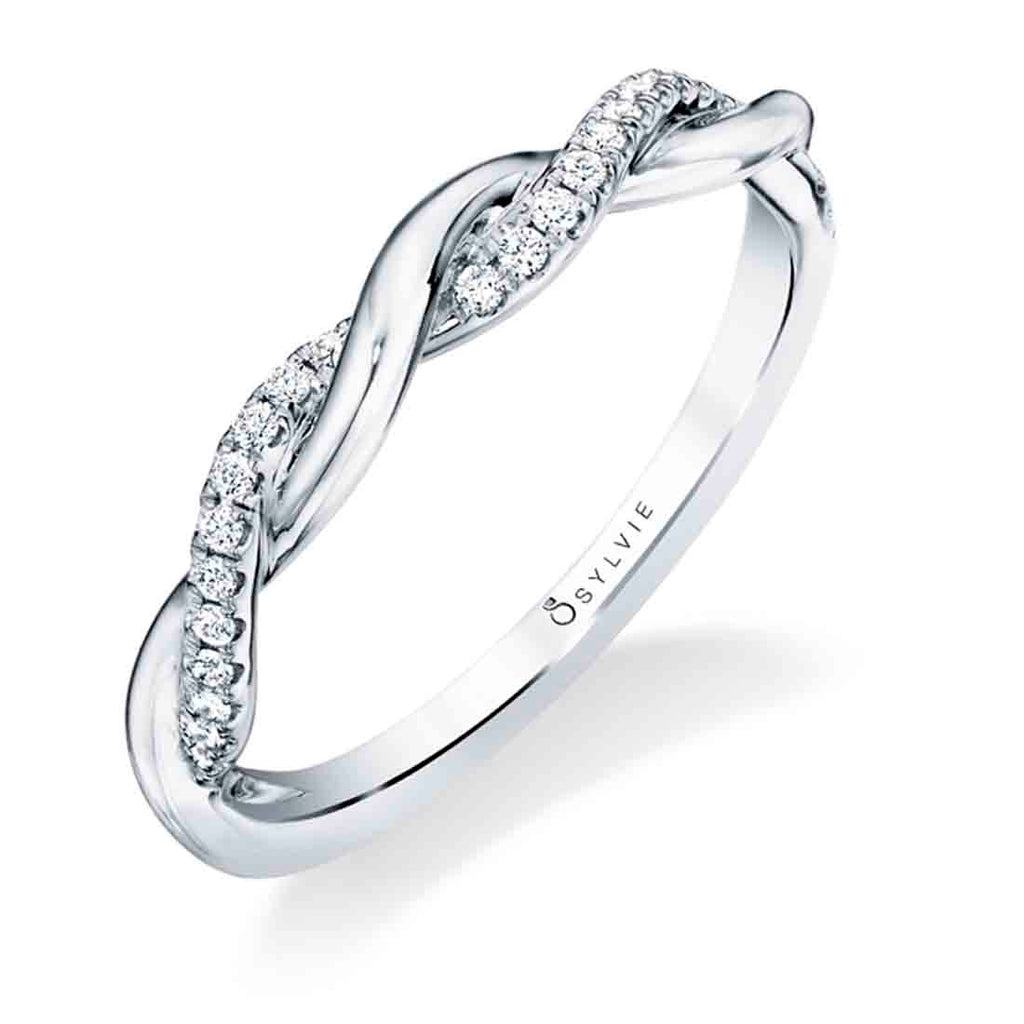 Modern Diamond Spiral Wedding Band - Coralie Platinum White