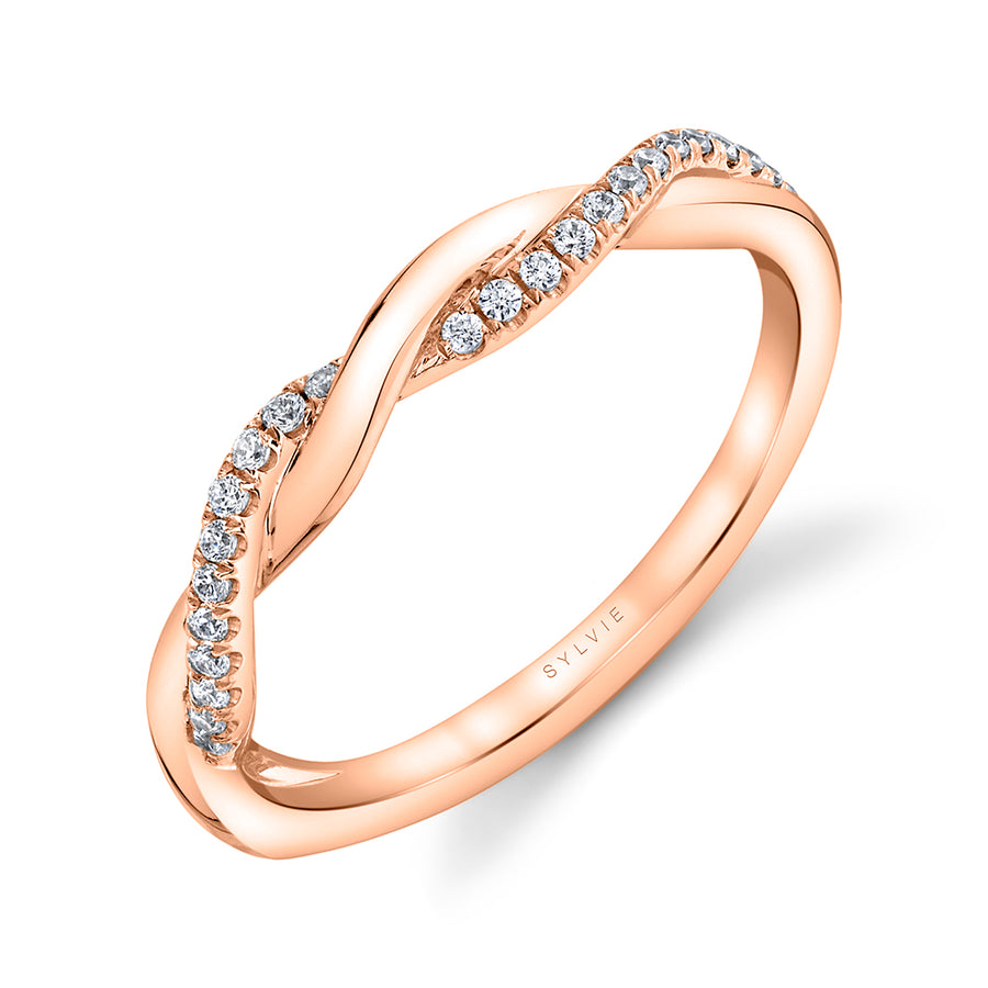 Twist Diamond Wedding Band - Evangeline 14k Gold Rose